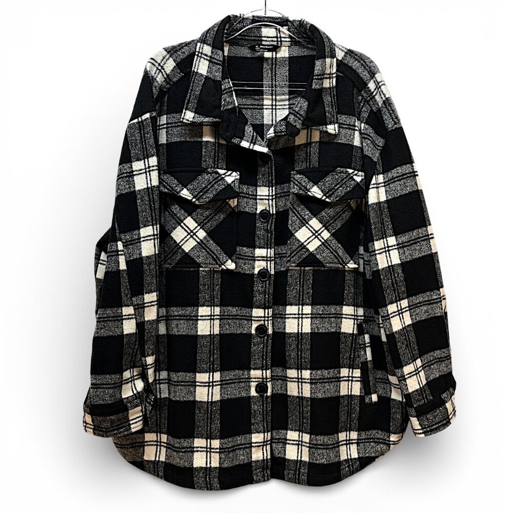 Plaid Shacket Members Mark Black White Plaid Women Size XXL Long Sleeves Jacket